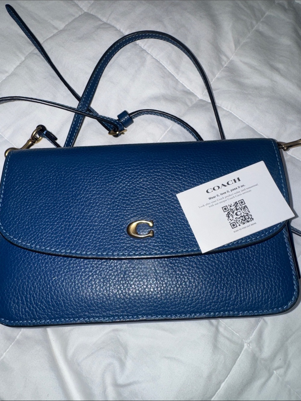 COACH Pebbled Leather Crossbody Bag in Deep Blue with Gold Hardware